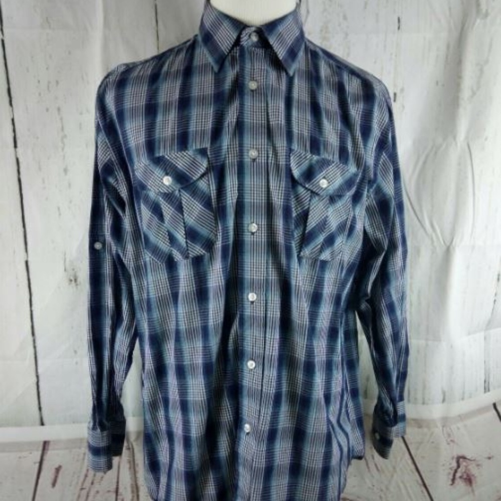 Beverly Hill's Club Men's Blue Plaid LS Size XL